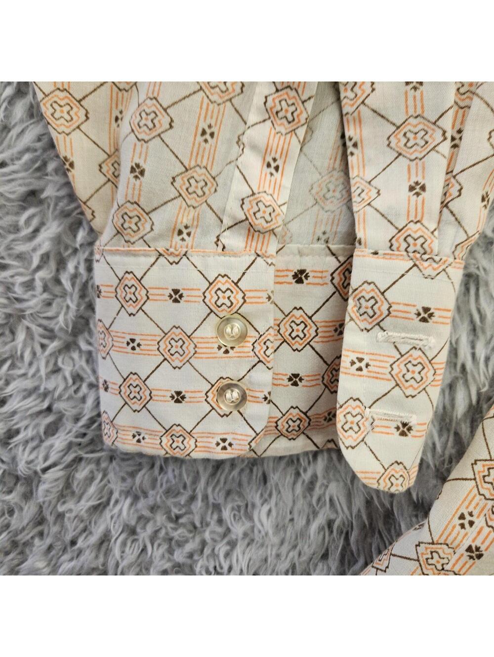 70's Vintage Shirt 17-36 Julliard Orange All Over Print Geometric w/Collar Stays - Picture 5 of 15
